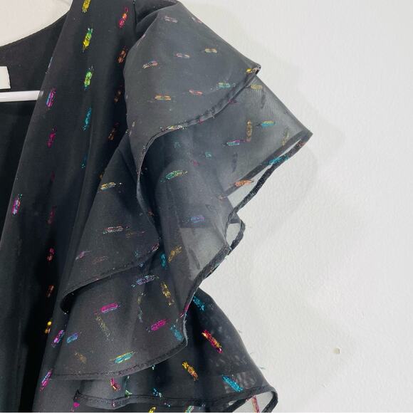 Amanda Uprichard Sycamore Black Multicolor Metallic Flutter Sleeve Bodysuit Med - Picture 9 of 15